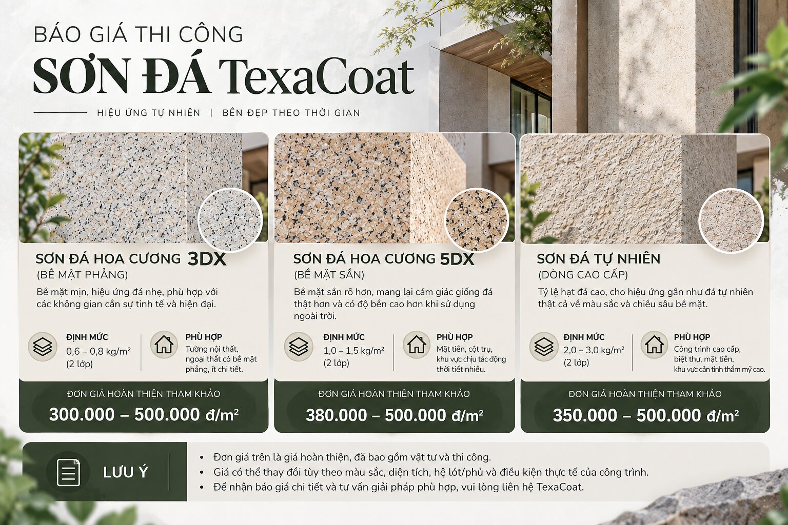 Báo giá thi công sơn đá TexaCoat (tham khảo)