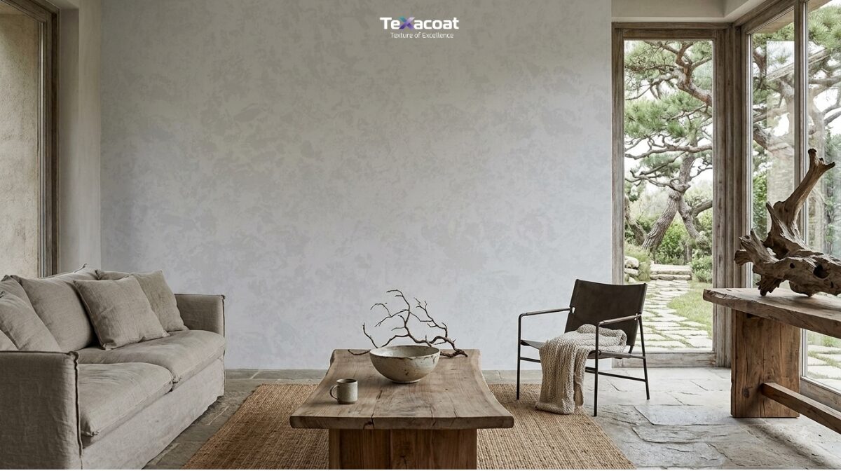 Sơn hiệu ứng bê tông tông màu trung tính rất phù hợp với thiết kế Wabi Sabi