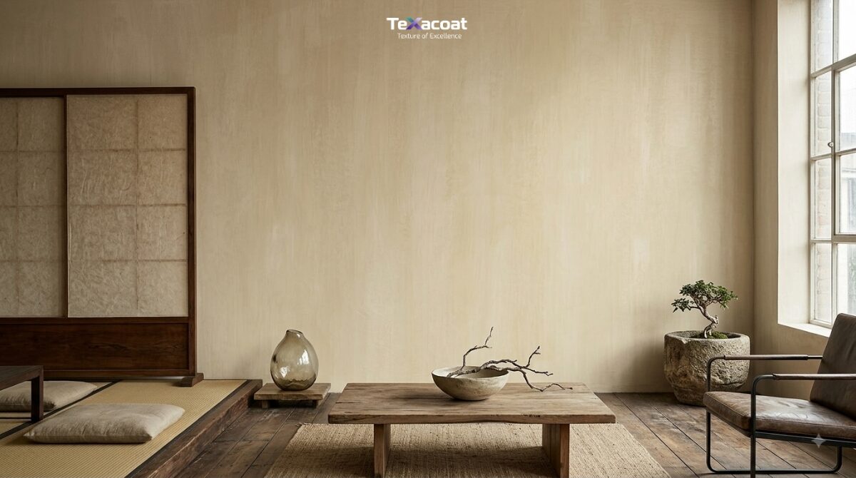 Vẻ đẹp mộc mạc của sơn vôi cũng hoàn toàn phù hợp với phong cách Wabi Sabi