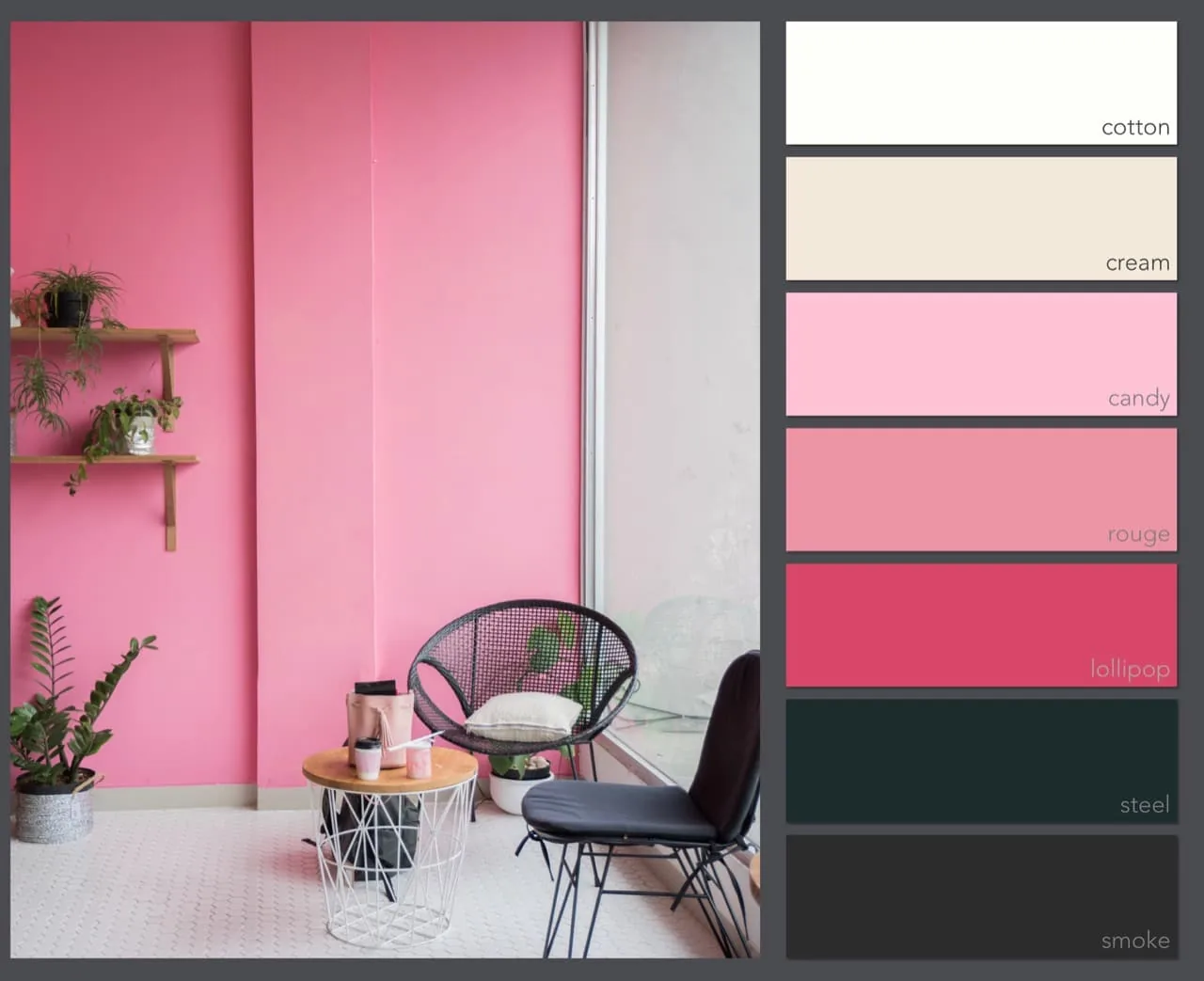 Bộ phối màu 09: cotton, cream, candy, rouge, lollipop, steel, smoke