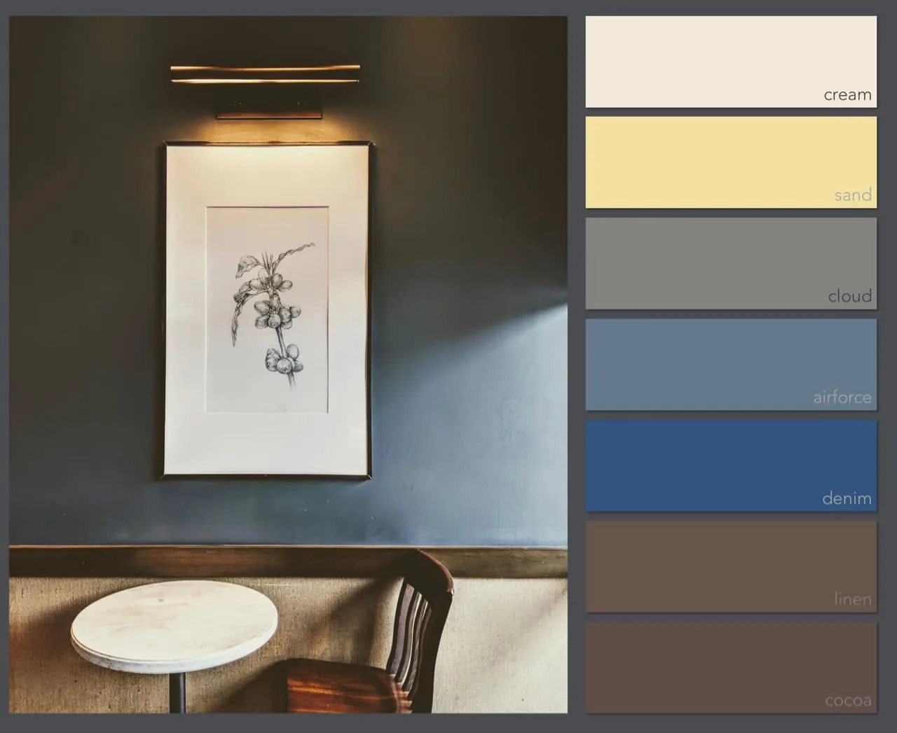 Bộ phối màu 03: cream, sand, cloud, airforce, denim, linen, cocoa