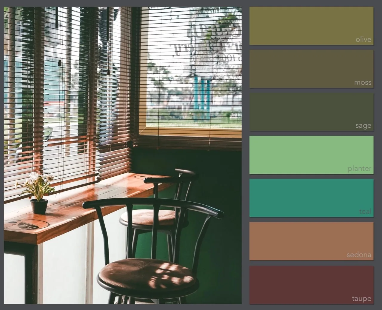 Bộ phối màu 01: olive, moss, sage, planter, teal, sedona, taupe