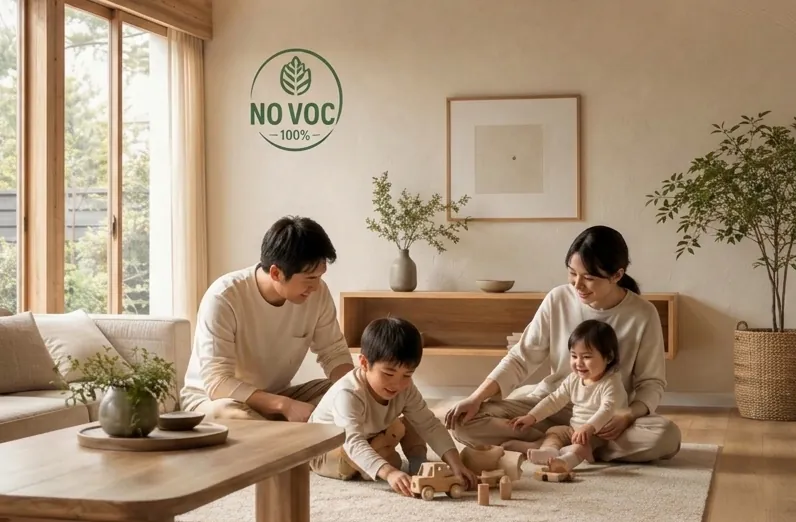 Gia đình vui chơi trong phòng khách sơn tảo cát không chứa VOC